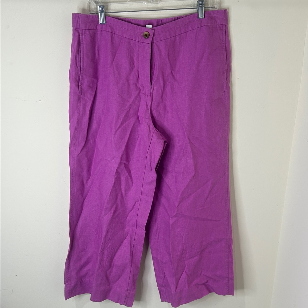 J. JILL LOVE LINEN Wild Orchid Lilac Wide Leg Cropped Pants Size Medium - Picture 4 of 16
